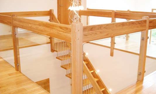 Glass and Oak Landing Balustrade