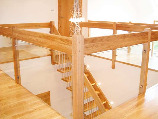 Glass and Oak Landing Balustrade